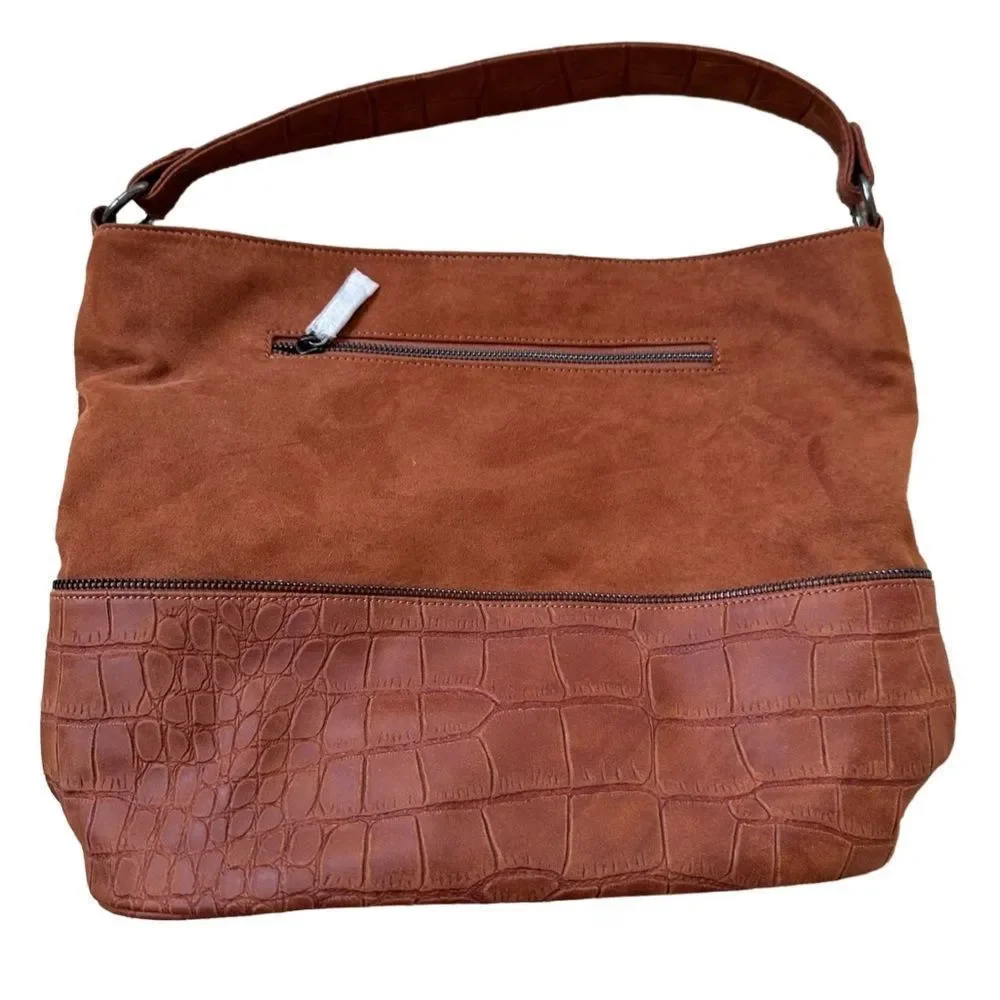 NEW Neiman Marcus Brand Brown/Rust Suede Hobo Shoulder Bag with Zip Closure